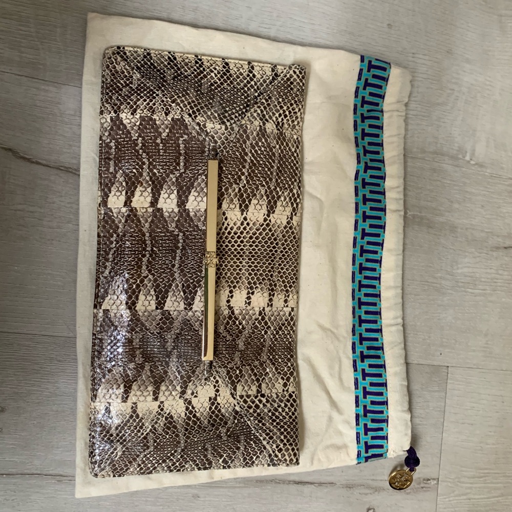 Tory Burch Snakeskin Clutch with Gold detail